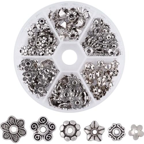 180pcs/box Tibetan Style Alloy Flower Bead Caps for DIY jewelry making accessories,Mixed Style,6~10x2~4mm,Hole:1~1.8mm