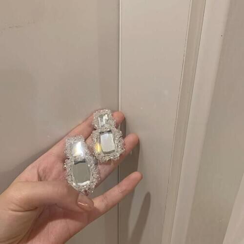 2020 Fashion Vintage Mirror Earrings For Women Geometric Irregular Transparent Glass Big Earrings Trendy Crystal Woven Earrings