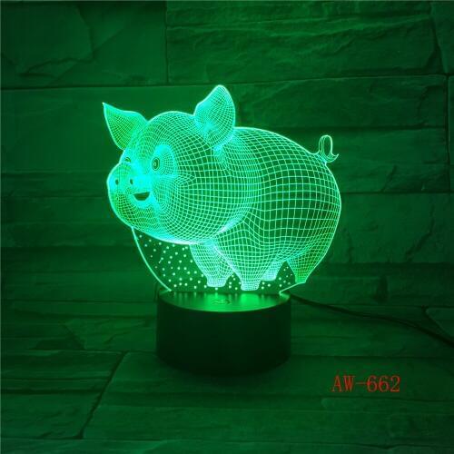 Lovely Animal Pig 3D LED Lamp Night Lights 7 Colors Changing Table Lamps Bedsides Baby Sleeping Christmas Birthday Gifts AW-662