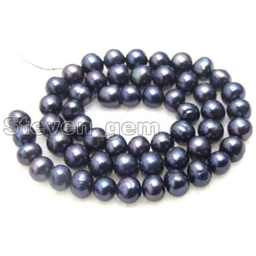 7-8mm Natural Black Freshwater Pearl Loose Beads strands 14"