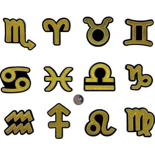 Occident Astrology Embroidered Iron On Patches 12 Constellations Marks Gold Line Beauty Embroidery DIY Coat Shoes Accessories