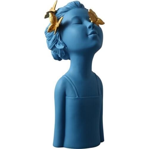 Butterfly Girl Sculpture Living Room Decoration Ornaments Home Decor Modern Resin Portrait Bust Figurines Girly Room Decoration