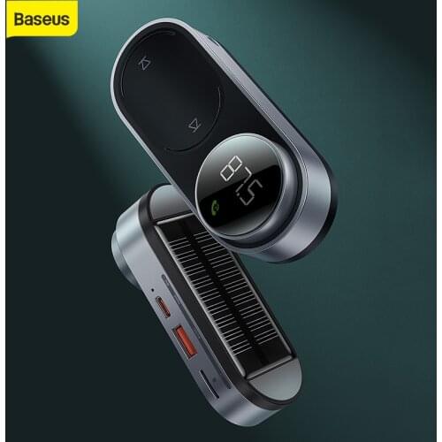 Baseus Solar FM Transmitter Modulator For Bluetooth 5.0 Wireless Car MP3 Player USB Disk Music Player AUX Handsfree Car Kit