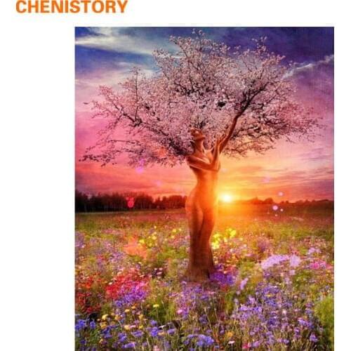 CHENISTORY Frameless Sexy Tree DIY Painting By Numbers Landscape Modern Home Wall Art Decor Handpainted Oil Painting Unique Gift