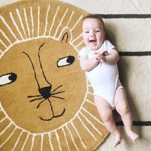 Kids Play Mats Crawling Carpet Kids Room Floor Rugs Round Cartoon Rabbit Lion Cotton Game Pad Playmat Children Baby Room Decor