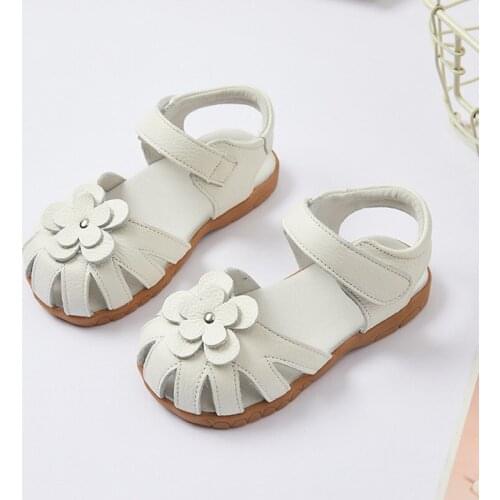 Kids Sandals Genuine Leather Girls Closed Toe Cut-Outs Fashion Sneakers 2021 Summer New Beach Shoes Non-slip Children Sandals