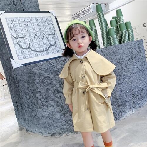 Childrens Trench Coats 2019 Autumn Winter New Toddler Girls Clothes Kids Long Windbreaker with Belt Trench Coat for Girls 1-8Y