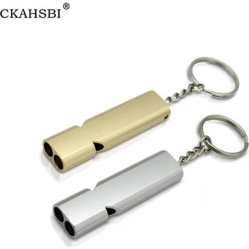 CKAHSBI Double Pipe High Decibel Whistle Aluminum Alloy Outdoor Emergency Survival Whistle Keychain Training Multifunction Tool