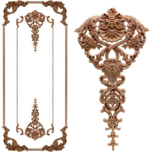 European Oak Wood Floral Carving Applique vintage Home decor Decoration Accessories Door Cabinet Furniture Figurines