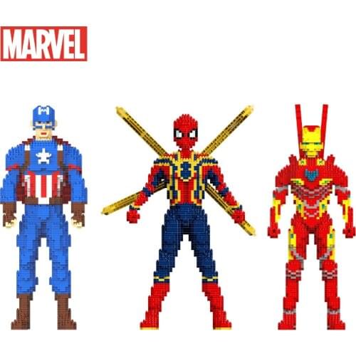 Avengers Spiderman Block Model Super Hero Iron Man Building Bricks Anime Auction Figures 3D Model Diy Assemble Gift Toy For Kids