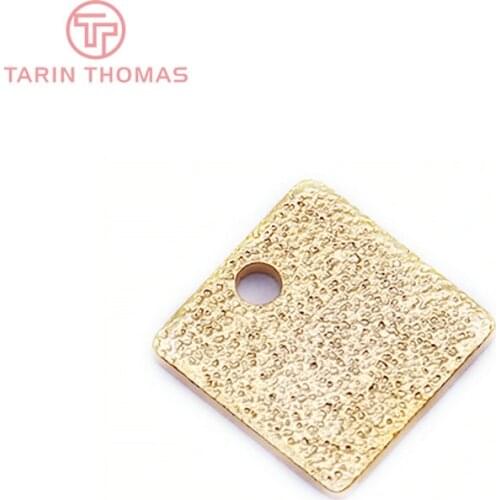 30PCS 8MM Thickness 0.7MM 24K Gold Color Brass Frosted Square Charms High Quality Diy Jewelry Findings Accessories