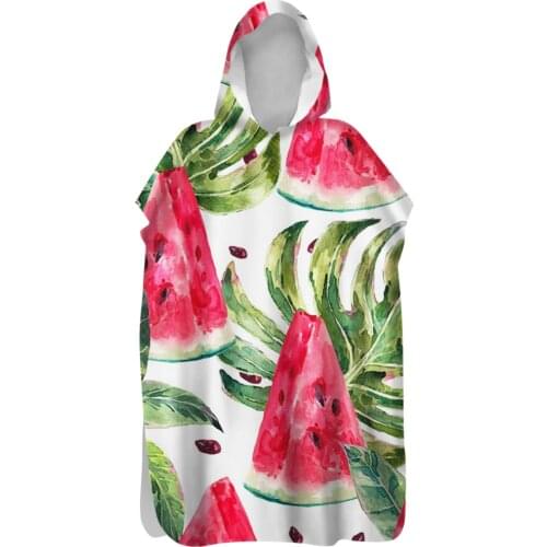 Summer Watermelon Pattern Beach Poncho Towel Outdoor Quick Drying Wearable Bath Hooded Towel Changing Bathrobe With Button