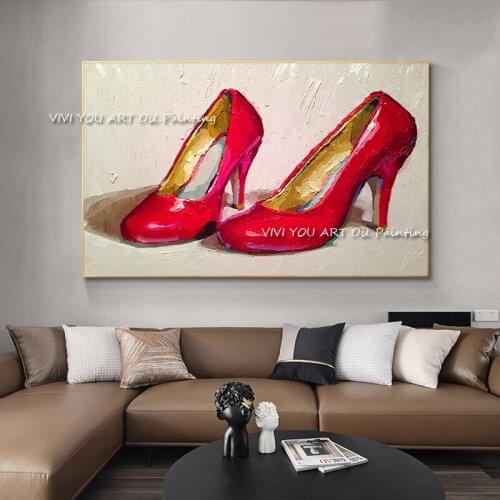 The Top Sales Girl Shose Handmade Oil Paintings On Canvas New Corridor Wall Art Bursh Pictures For Office Decoration High-heeled