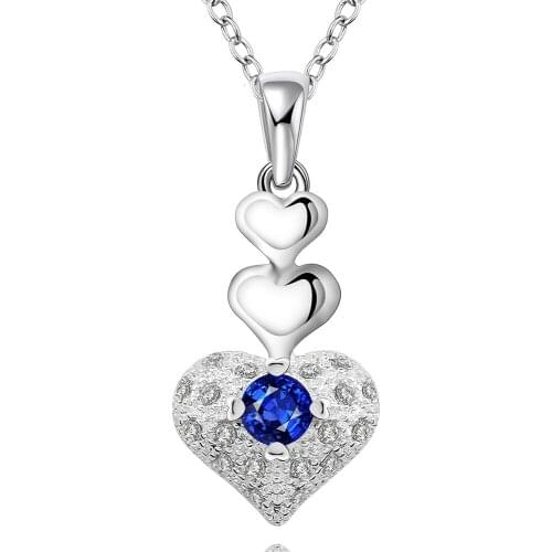 Hot silver jewelry fashion heart-shaped pendant blue zircon silver necklace female silver necklace to the wedding
