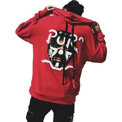 New Western Street Hip Hop Style Fashion Back Print Ribbons Mens Hooded Sweatshirts Autumn Casual Pullovers Hoodies Streetwear