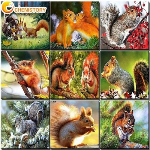 CHENISTORY Full Square Drill Diamond Painting Set Adults Picture Lord Squirrel 5D DIY Diamond Embroidery Animal Home Decor Craft