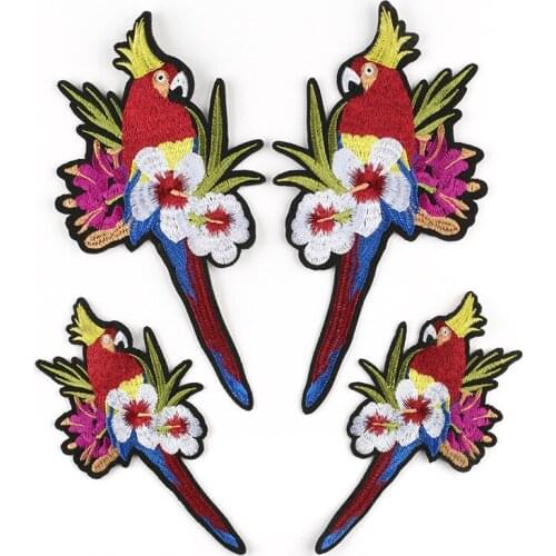 Parrot Bird Patch Flower Embroidery Iron on Patches for Clothing Applique DIY Hat Coat Dress Pants Accessories Cloth Sticker