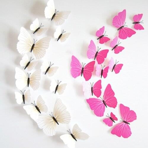 Hot Sale 3D Butterfly Wall Decals12pcs 6big+6small PVC 3D Butterfly Wall Sticker for Home Decoration