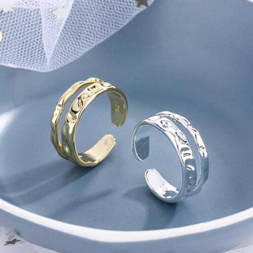 2021 New Gold Silver Color Trendy Elegant Twist Two Circle Rings for Women Couple Simple Geometric Handmade Jewelry Adjustable