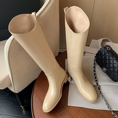 2021 New Winter Roman Womens Knee High Boots Soft Cow Leather Warm Snow Motorcycle Punk Shoes Riding Equestrian Boot