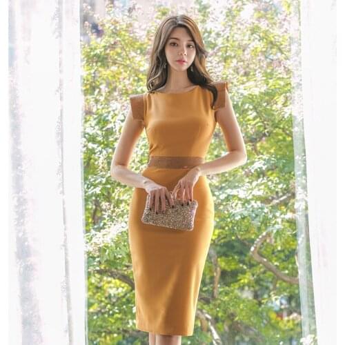 2020 New Summer Yellow Dress Women Sleeveless Casual Bodycon Midi Ladies Dress Elegant Streetwear Wrap Black Dresses for Women