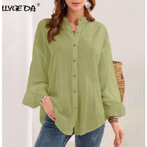 Solid Cotton Linen Women Shirt Long Sleeve Turn Down Collar Womens Shirts Summer Casual Fashion Woman Blouses 2021Top Woman