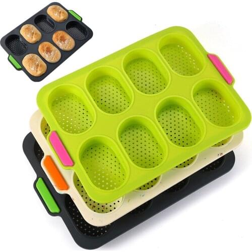 Oval Cake Mold Silicone 8 Grid French Bread Baking Household Silicone Molds Baking Accessories Fondant Molds