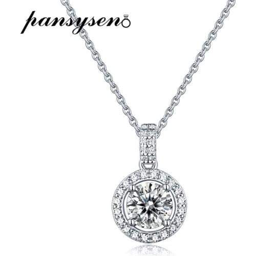 PANSYSEN 100% Real 925 Sterling Silver Round Cut 1CT Real Moissanite Gemstone Pendent Necklace Fine Jewelry Wholesale Necklaces