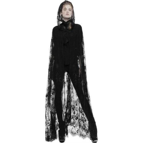 Halloween Cloak Cosplay Shawl Black Lace Shawl Stage Mesh Perspective Cloak Floor Length for Woman Halloween Shawl 2021