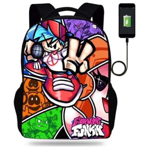 Friday Night Funkin Usb Charging Backpack Backpacks Back To School Bookbag 16 Inch Teenager School Bags for Boys Girls Mochila