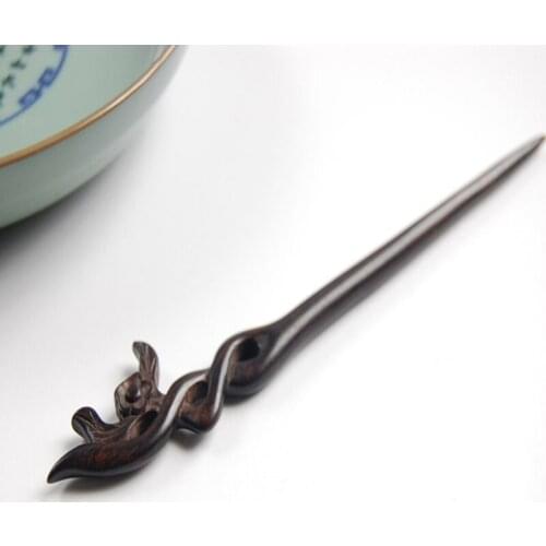 Chinese Style Antiquity Ebony Blackwood Hairpin Carving Temperament Simple Step Shake Hanfu Vintage Hairpin Accessories DL