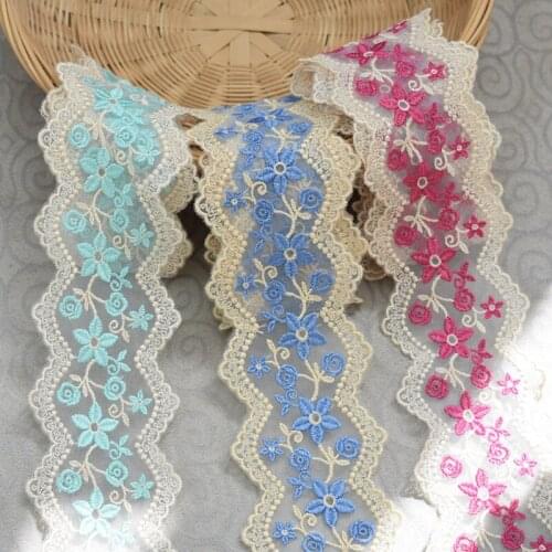 Blue and gold silk lace mesh embroidery lace with accessories handmade DIY decorative sewing stitching fabric