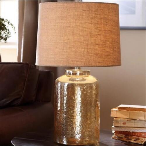Post-modern Simple American Country Amber Glass Cloth Led E27 Table Lamp for Living Room Bedroom Study Coffee Bar H 58cm 1612