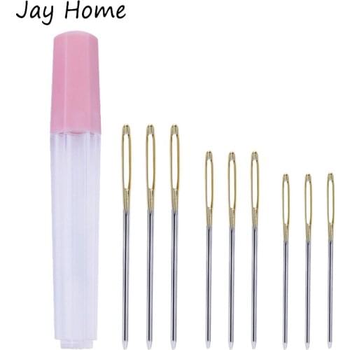 9Pcs Large Eye Blunt Sewing Needles Stainless Steel Yarn Knitting Needles Embroidery Needles & Storage Box DIY Sewing Tools