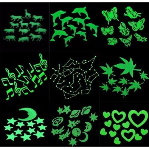 Glow In The Dark Dinosaurs/Butterfly/Moon/Universe/Dolphin/Musical Notes Toys Stickers Ceiling Decal Baby Kid Room