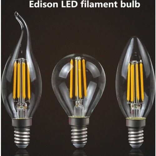 LED Edison Bulb 220v E27 E14 LED candles Filament light Clear Glass Vintage C35L G45 C35 Lamp240v AC Indoor Decorative lighting