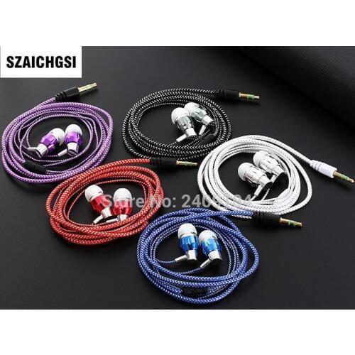 SZAICHGSI wholesale 1000pcs/lot 3.5mm In-Ear Stereo new braided Earbuds Earphone For iPhone For Samsung