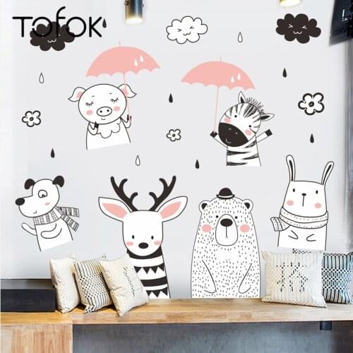 Tofok Hand-painted Animal Bear Zebra Wall Sticker Baby Children Room Cartoon Mural Decal Nursery Dorm Office Background Decor