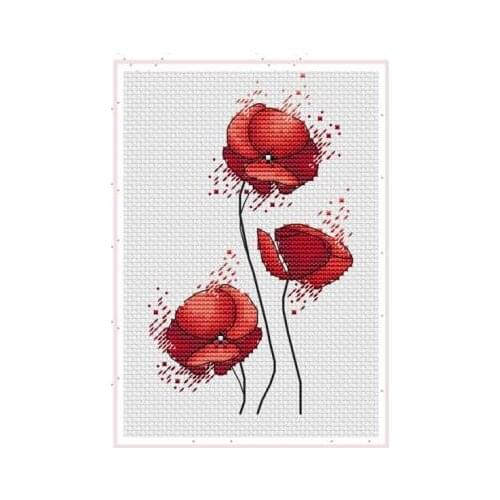 Three little red poppies MM210247 cross stitch 11CT 18ct 14ct cotton thread embroidery DIY handmade needlework