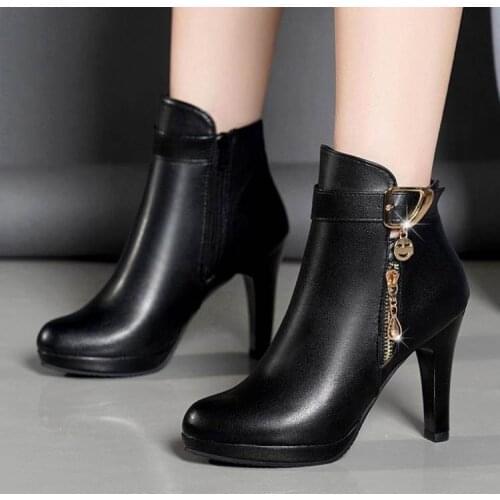 Boots Women 2021 Autumn Ankle Boots For Women Thin Heel Zipper Casual Female Shoes Leather Boots Botas