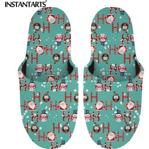 INSTANTARTS Cute Santa Claus Cartoon Pattern Flat Shoes for Women Spring Autumn Warm Cotton Slipper Ladies Bedroom Slides Hot
