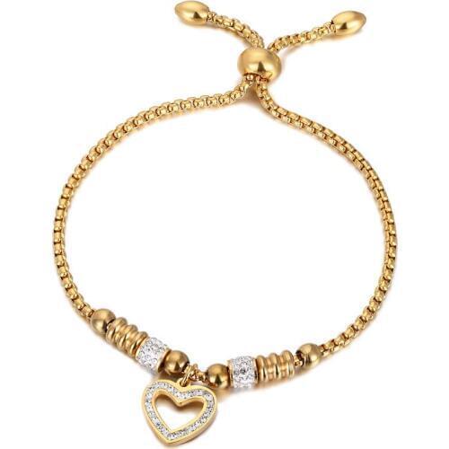 New Style Adjustable Size Heart Zircon Charm Bracelet Snake Chain Stainless Steel Women Bracelet Wedding jewelry Memorial Gift