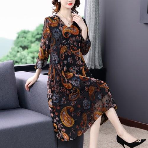 2021 Autumn Print Long Sleeve Golden Velvet Dress Spring Korean Vintage Casual Midi Dresses Women Elegant Bodycon Party Vestidos