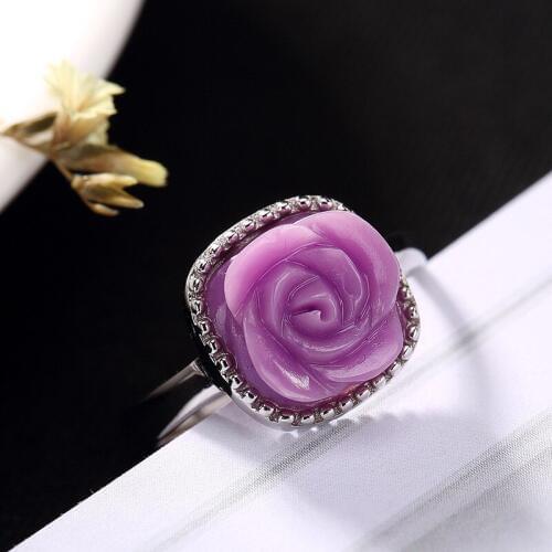 Anel Feminino Rose S925 Pure Silver, Mica Inlaid Rose Ring, Korean Version, Simple Temperament, Ladys Opening Ring Wholesale