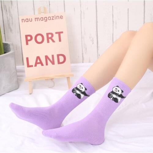 1 Pair Japanese Style Spring New Candy Color Cotton Long Socks Women Cartoon Cute Panda Casual Socks Sweet Fashion Sports Socks