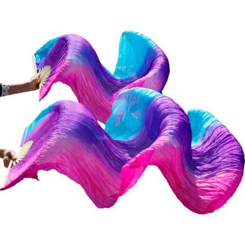 100% silk veils fans pasang 1.8 M tari perut murni 100% sutra FAN kerudung campuran Handmade turquoise royal blue rose