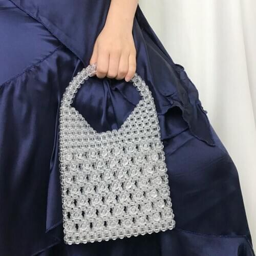 17.5x17CM 2020 New Handbag Transparent Tortoiseshell Braid Women Crystal Pearl Bead Bag a5947