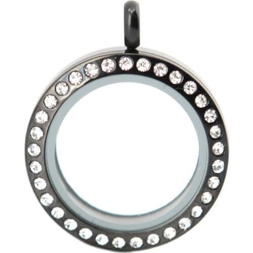 25mm round screw black crystal stainless steel Memory living glass locket for neckacle floating charms plate Women