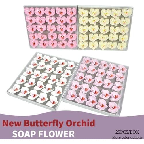 25Pcs Artificial New Small Butterfly Orchid Head Phalaenopsis For Wedding DIY Home Decoration Fake Soap Flowers