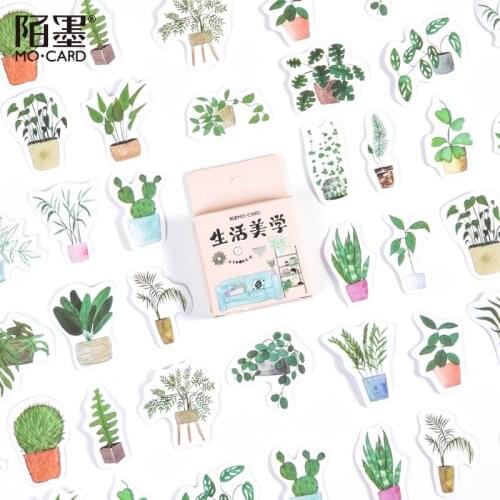45Pcs Green Life Decorative Sticker Books Scrapbooking DIY Note Paper Sticker Flakes Stationary Office Accessories Art Su
